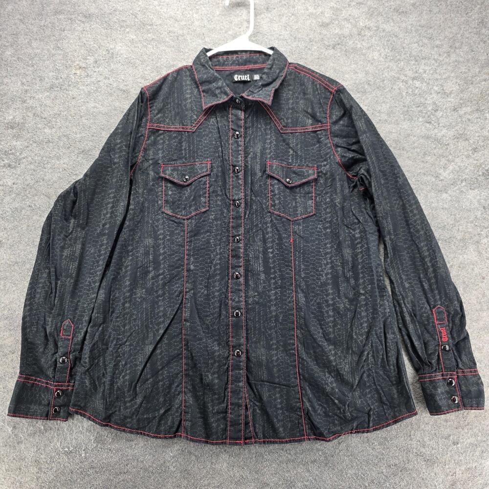 Cruel Shirt Mens 2XL Black Geometric Long Sleeve Snap Button Up Cotton Western